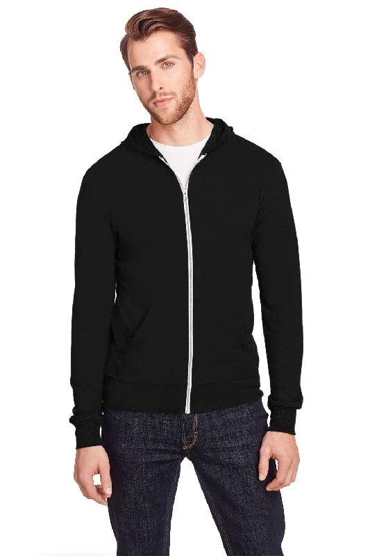 zip-up hoodies for men -Threadfast Apparel Mens Full Zip Hooded Sweatshirt Hoodie w/ Pockets - Solid Black