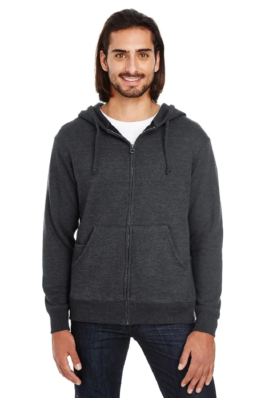 stylish men's hoodies -Threadfast Apparel Mens French Terry Full Zip Hooded Sweatshirt Hoodie w/ Pockets - Heather Black - Closeout