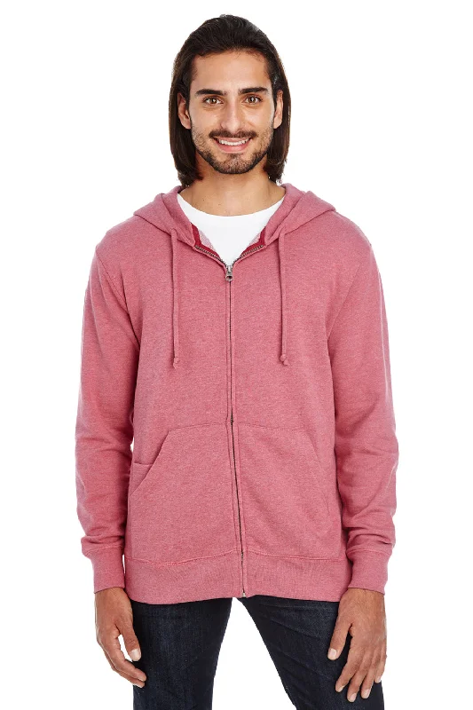 cozy sweatshirts for men -Threadfast Apparel Mens French Terry Full Zip Hooded Sweatshirt Hoodie w/ Pockets - Heather Cardinal Red - Closeout