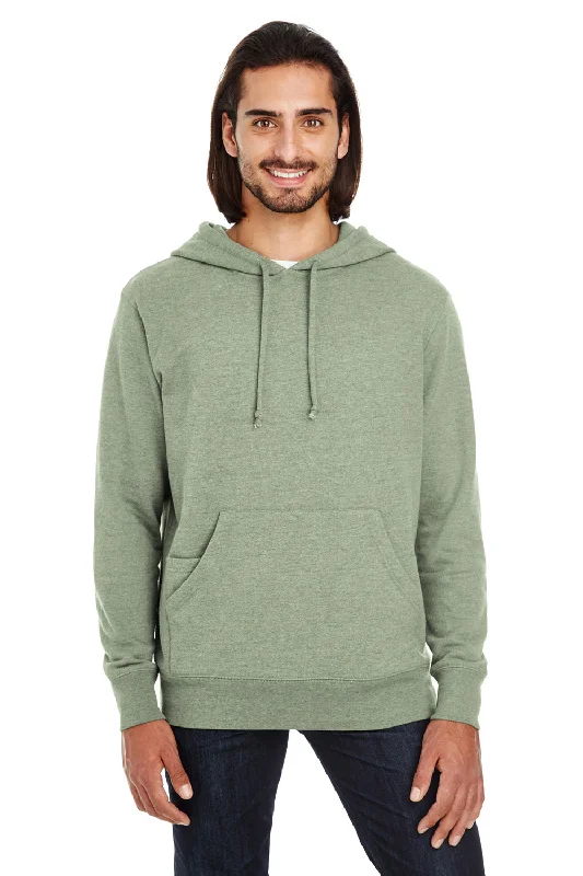 men's printed hoodies -Threadfast Apparel Mens French Terry Hooded Sweatshirt Hoodie w/ Pouch Pocket - Heather Army Green - Closeout