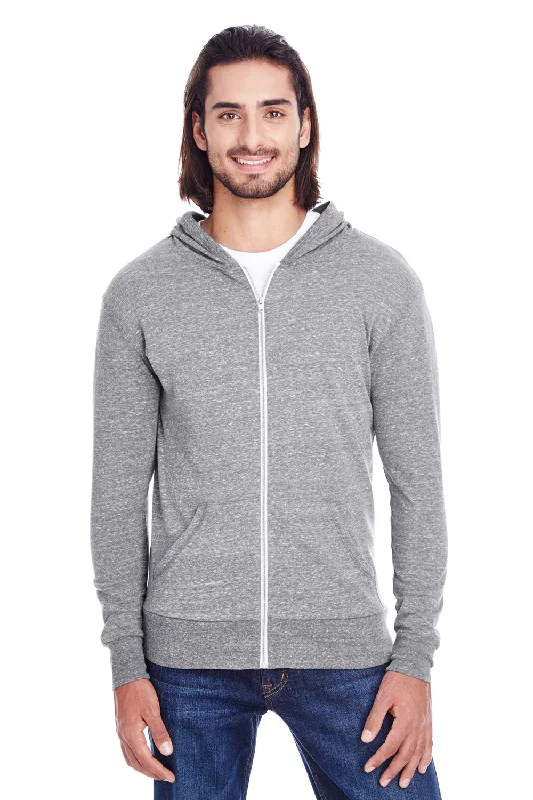 men's soft sweatshirts -Threadfast Apparel Mens Full Zip Hooded Sweatshirt Hoodie w/ Pockets - Grey