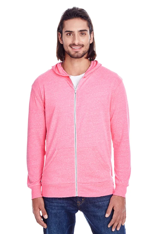 workout hoodies for men -Threadfast Apparel Mens Full Zip Hooded Sweatshirt Hoodie w/ Pockets - Neon Pink