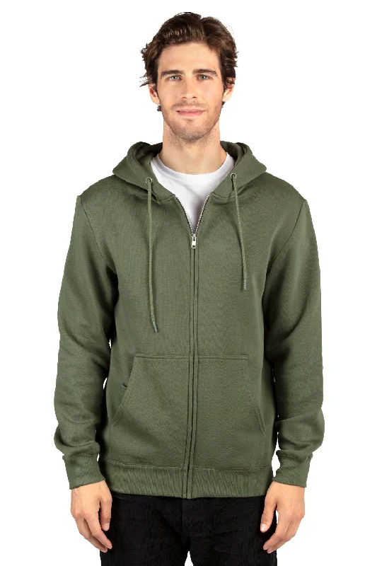 men's zippered sweatshirts -Threadfast Apparel Mens Ultimate Fleece Full Zip Hooded Sweatshirt Hoodie w/ Pockets - Army Green