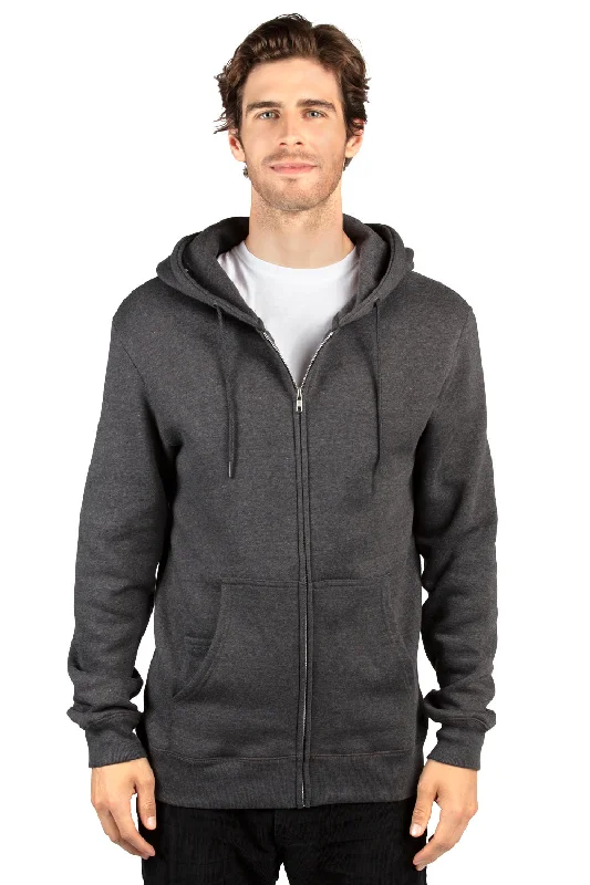 slim-fit hoodies for men -Threadfast Apparel Mens Ultimate Fleece Full Zip Hooded Sweatshirt Hoodie w/ Pockets - Heather Charcoal Grey