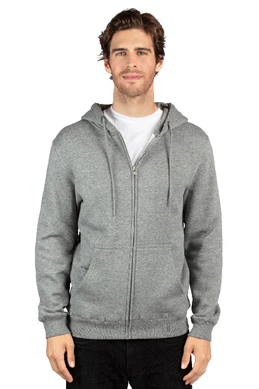 men's hoodies with logo -Threadfast Apparel Mens Ultimate Fleece Full Zip Hooded Sweatshirt Hoodie w/ Pockets - Heather Grey