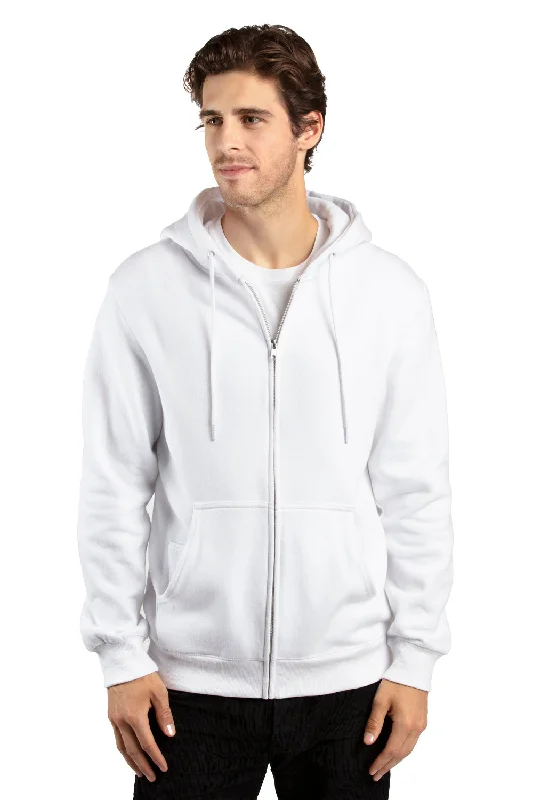 men's winter sweatshirts -Threadfast Apparel Mens Ultimate Fleece Full Zip Hooded Sweatshirt Hoodie w/ Pockets - White