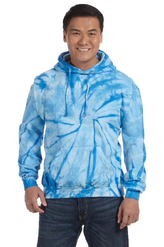 hoodie sweatshirts for men -Tie-Dye Mens Hooded Sweatshirt Hoodie w/ Pouch Pocket - Baby Blue