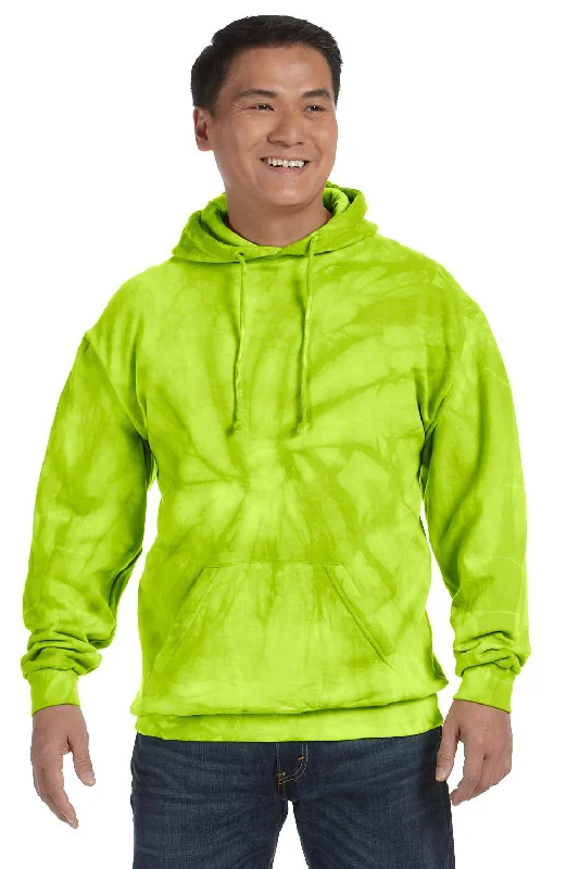 workout hoodies for men -Tie-Dye Mens Hooded Sweatshirt Hoodie w/ Pouch Pocket - Lime Green