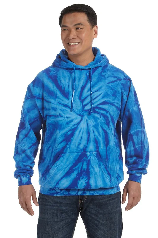 men's oversized sweatshirts -Tie-Dye Mens Hooded Sweatshirt Hoodie w/ Pouch Pocket - Royal Blue