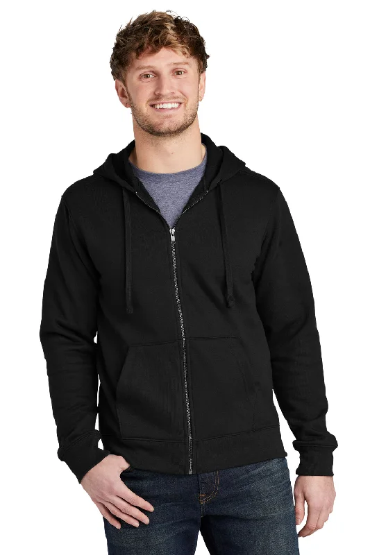 men's pull-over sweatshirts -Volunteer Knitwear Mens USA Made Chore Fleece Full Zip Hooded Sweatshirt Hoodie w/ Pockets - Deep Black