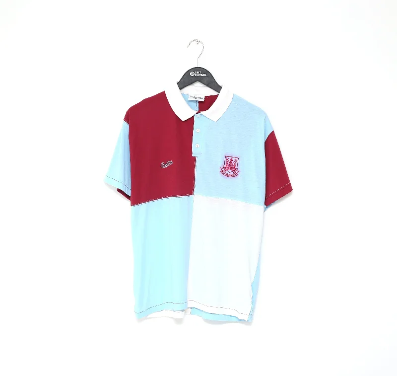 men's polo shirts with side vents -1991/93 WEST HAM UNITED Vintage Bukta Football Polo Shirt (L)