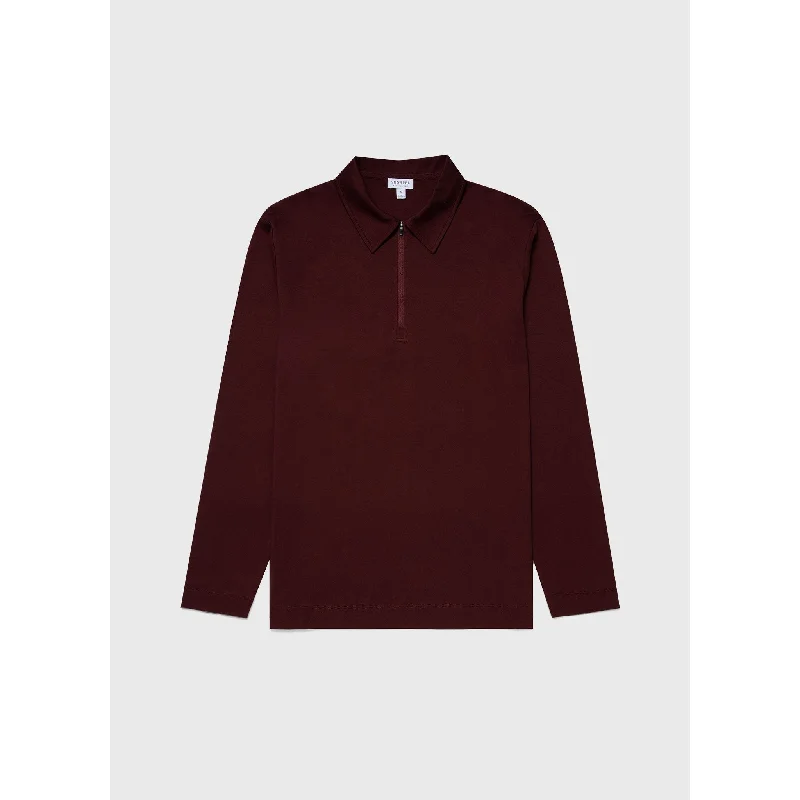 men's golf polo shirts -Brushed Cotton Long Sleeve Polo Shirt | Men | Maroon