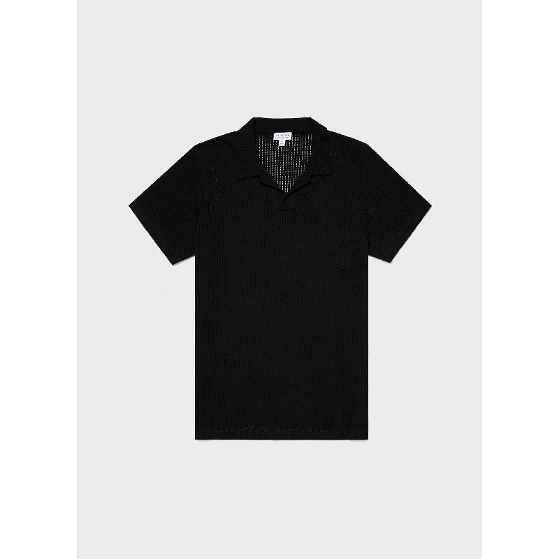 lightweight polo shirts for men -Linear Mesh Polo Shirt | Men | Black