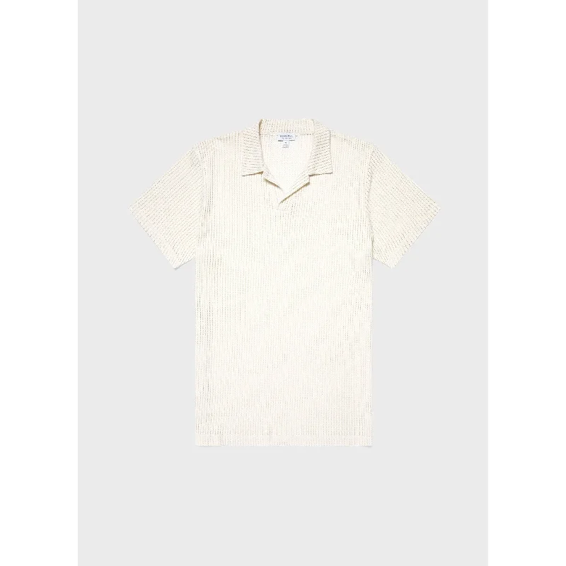 men's pique polo shirts -Linear Mesh Polo Shirt | Men | Ecru