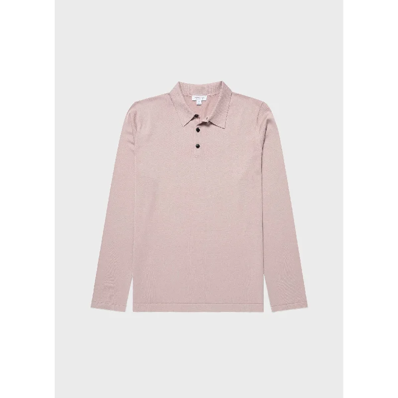 men's polo shirts with logos -Long Sleeve Sea Island Cotton Polo Shirt | Men | Pale Pink