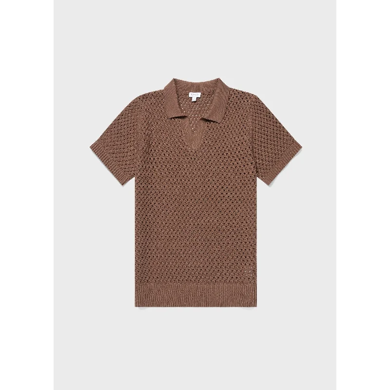 men's breathable polo shirts -Open Stitch Polo Shirt | Men | Brown