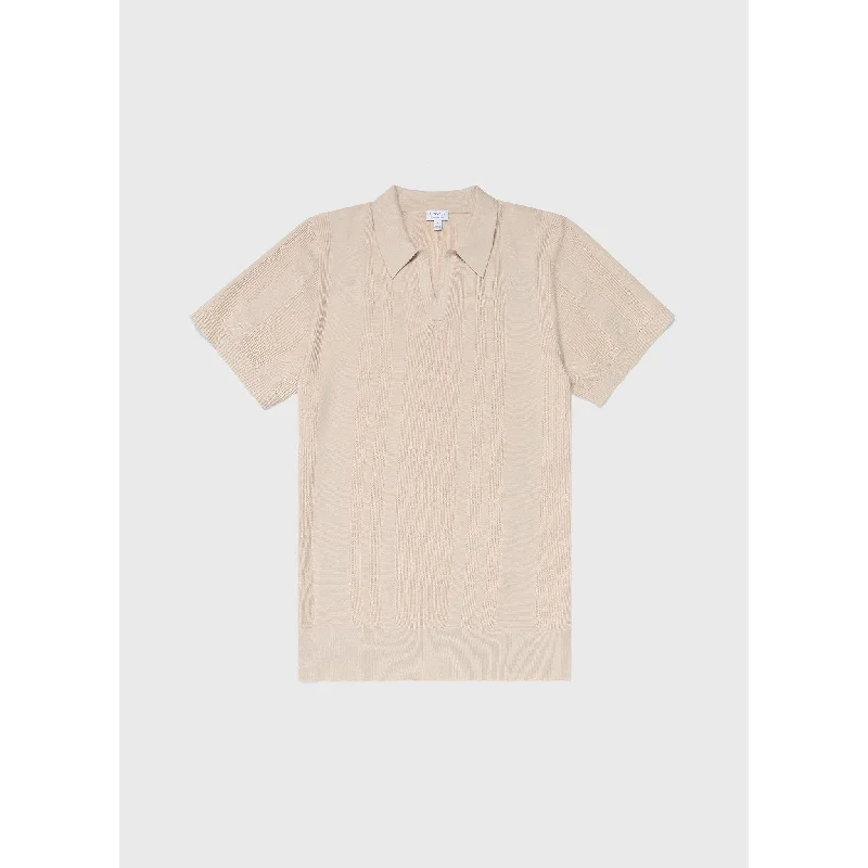 stylish plain polo shirts for men -Rib Knit Polo Shirt | Men | Beige