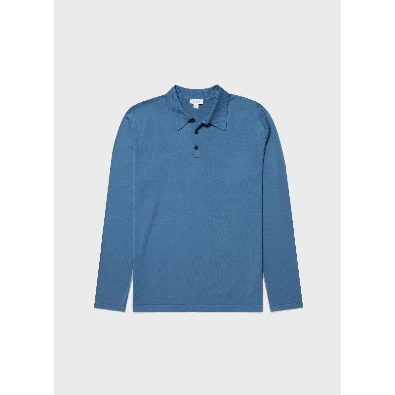 men's premium cotton polo shirts -Sea Island Cotton Long Sleeve Polo Shirt | Men | Bluestone