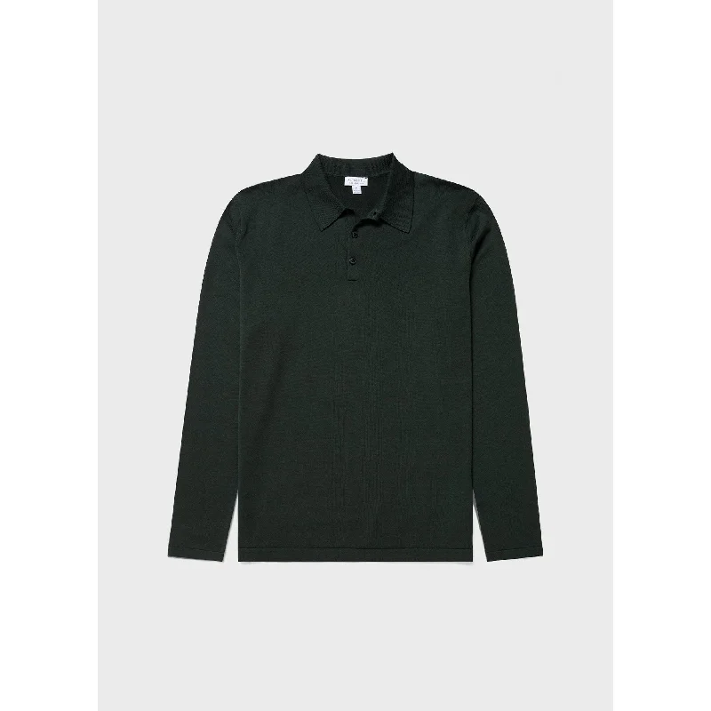 men's athletic pique polo shirts -Sea Island Cotton Long Sleeve Polo Shirt | Men | Seaweed