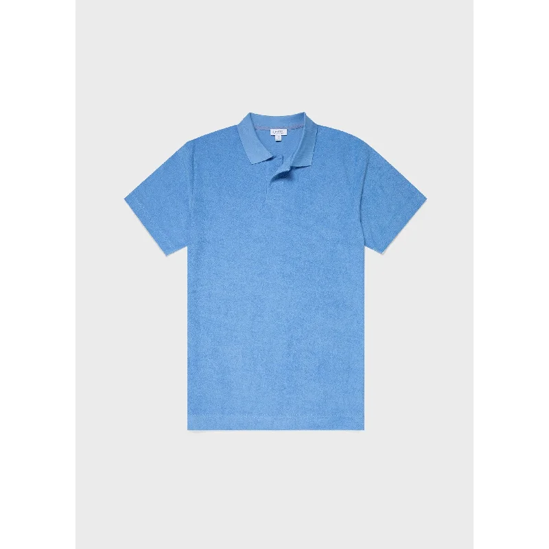 men's designer casual polo shirts -Towelling Polo Shirt | Men | Cool Blue