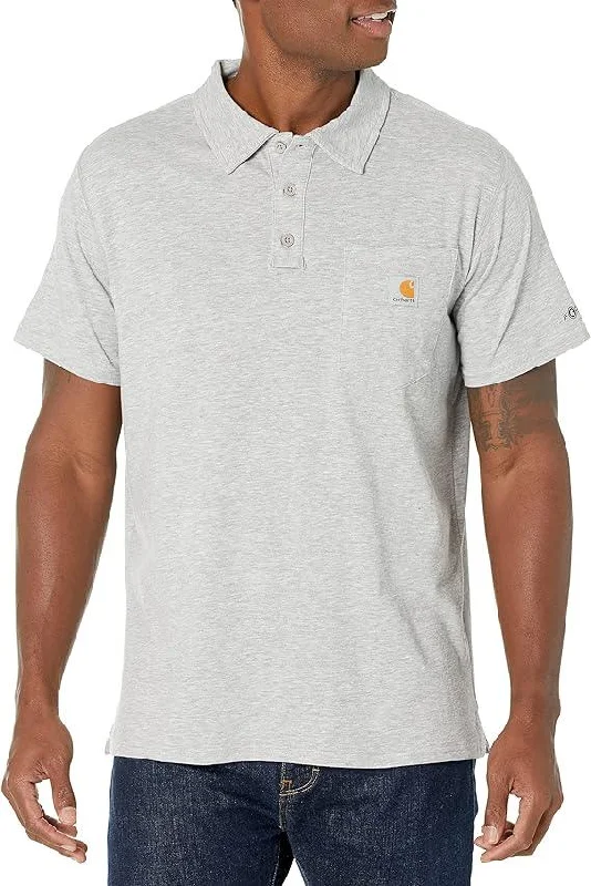 men's cotton blend polo shirts -Force Cotton Pocket Polo Shirt - Heather Grey