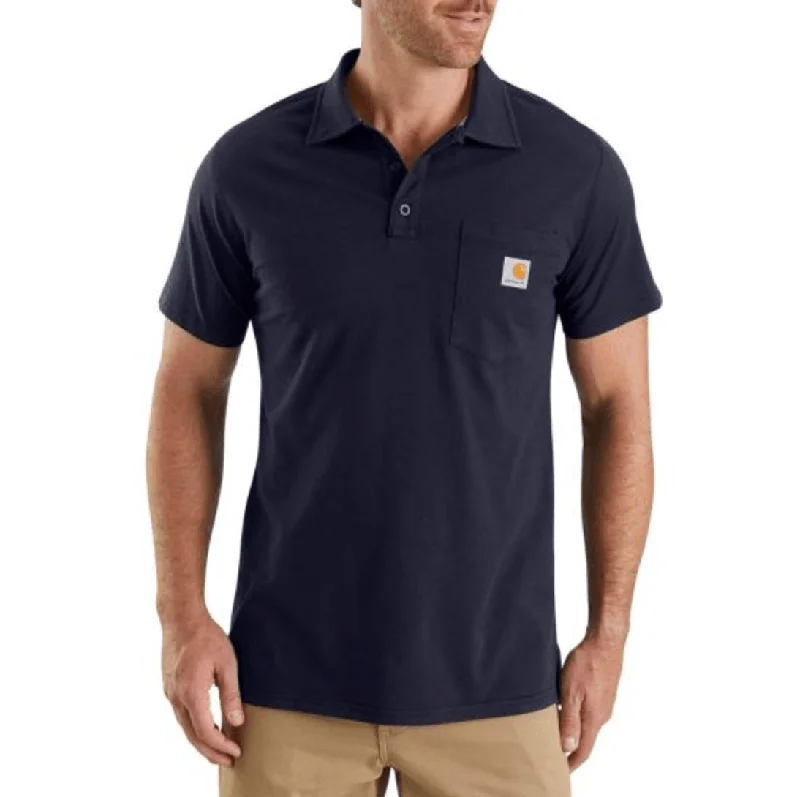 men's casual pique polo shirts -Force Coton Pocket Polo Shirt - Navy